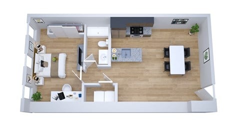 Floor plan for 1 bed, 1 bath, 731 sqft